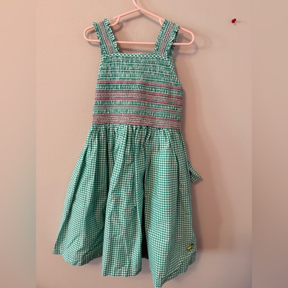 Masters Smocked Green Gingham Sleeveless Dress